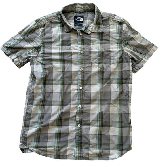 The North Face Mens shirt, size medium. Lightweight, Tan & Green Plaid Design - Picture 1 of 7